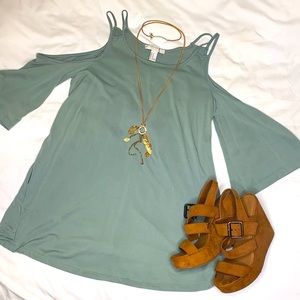 Sage Green Off the Shoulder Dress